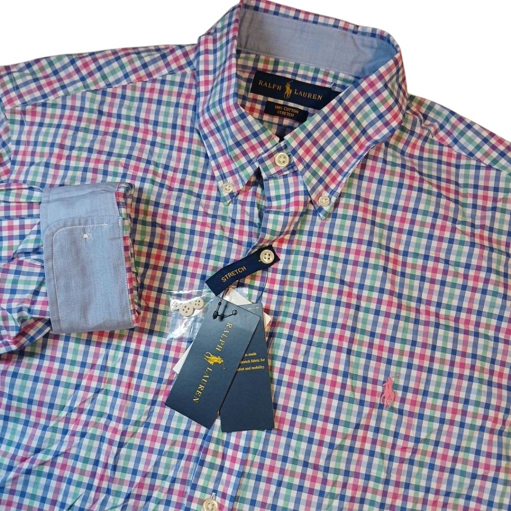 Ralph Lauren Multicolor Checkered Oxford Button Down‎ Shirt Size Large NWT